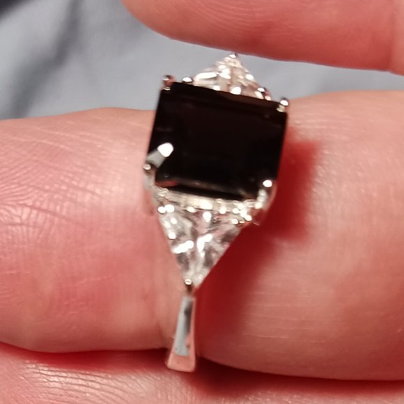 Vintage 90s Sterling Silver Smoky Quartz CZ Cocktail Ring Size 7.5 - Picture 4 of 16